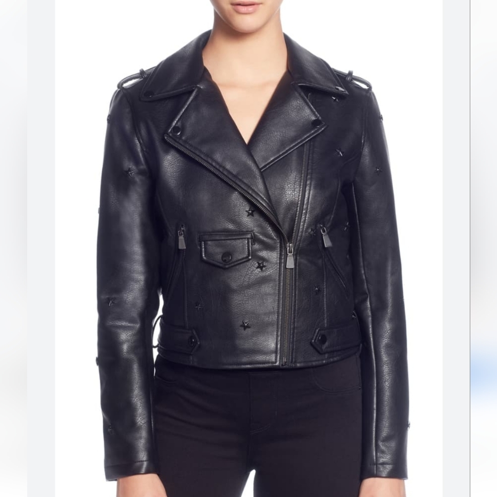 SOLD Catherine Malandrino Black Star-Studded Moto Jacket Faux leather